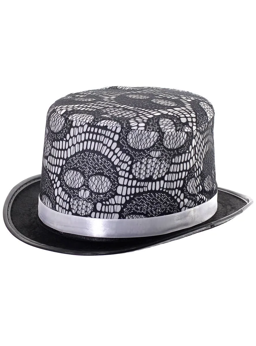 Skull Lace Black and Grey Costume Top Hat