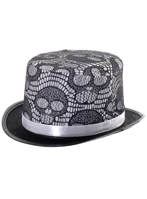Skull Lace Black and Grey Costume Top Hat