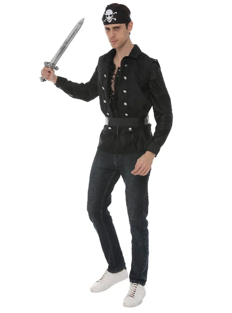 Skull Pirate Mens Black Costume Shirt