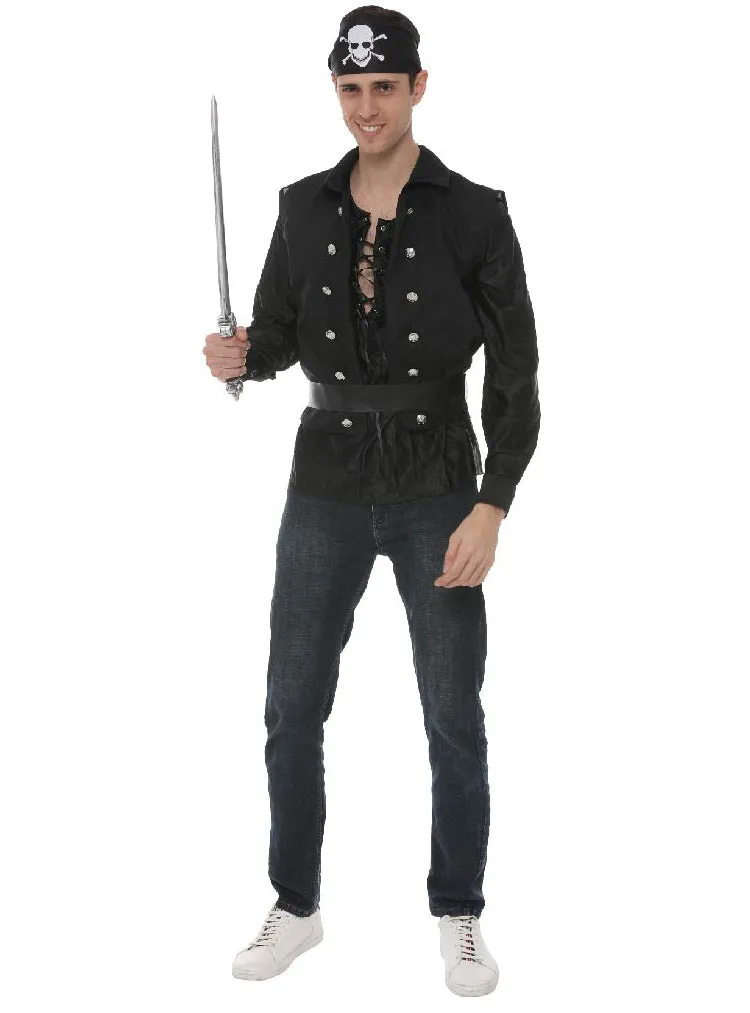 Skull Pirate Mens Black Costume Shirt