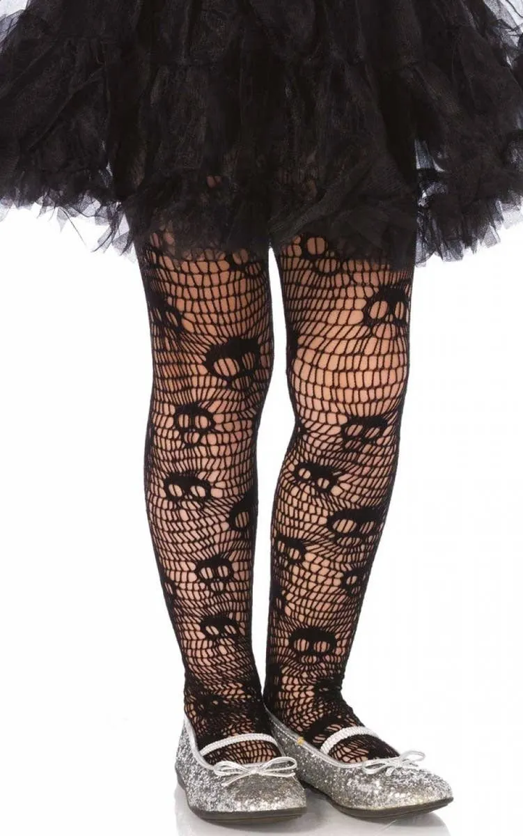 Skull Striped Girls Black Halloween Stockings