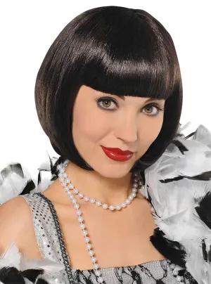 Sleek 1920s Womens Fringed Brown Bob Costume Wig