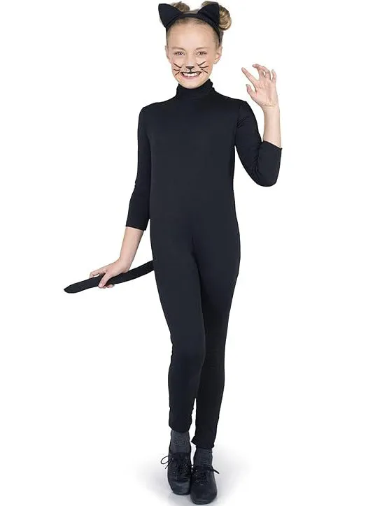 Sleek Black Cat Girls Costume Jumpsuit