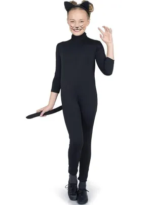 Sleek Black Cat Girls Costume Jumpsuit