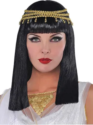 Sleek Black Cleopatra Egyptian Queen Womens Costume Wig
