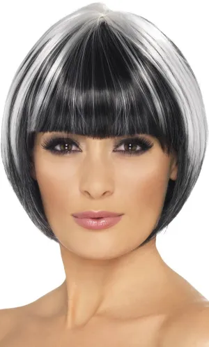 Sleek Womens Black and White Fringed Bob Wig