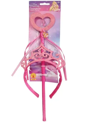 Sleeping Beauty Pink Glitter Girls Wand and Tiara Set