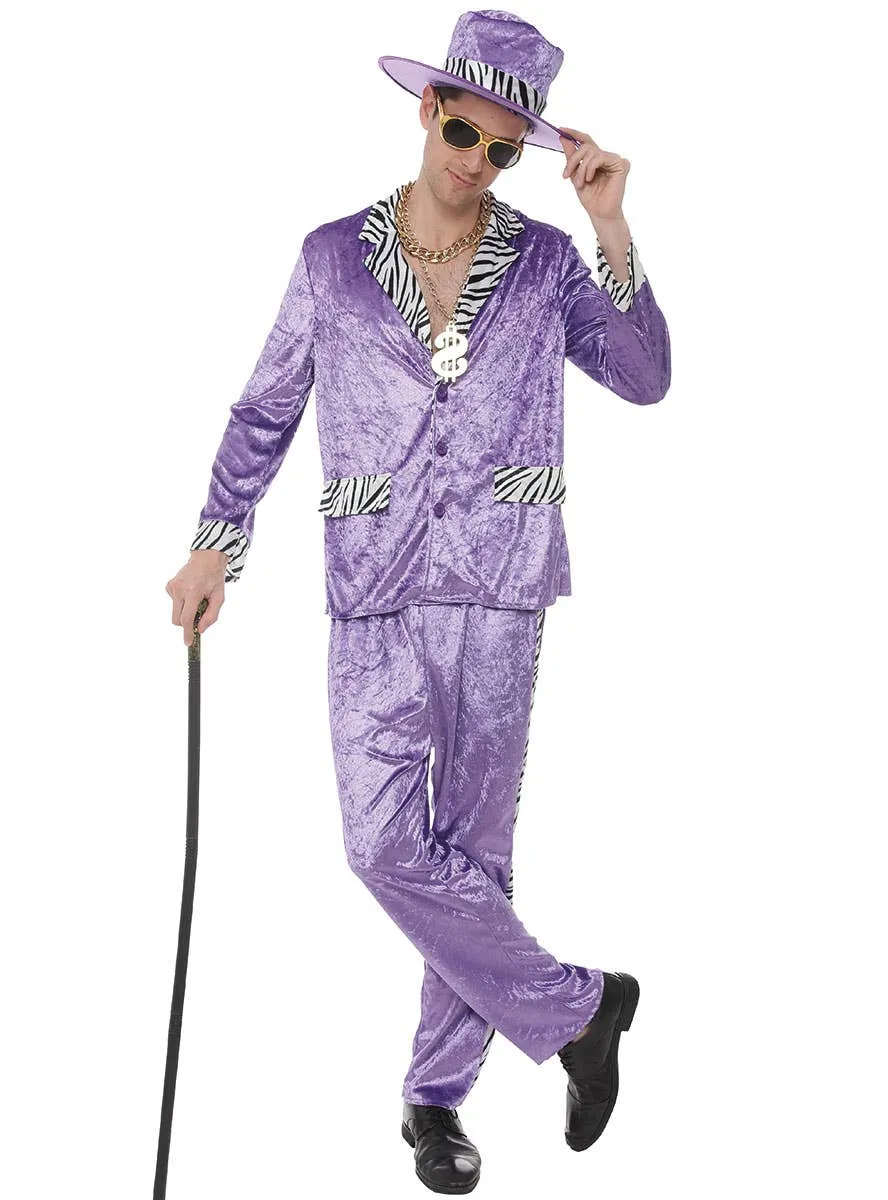 Slick Purple Velvet 80s Pimp Mens Costume