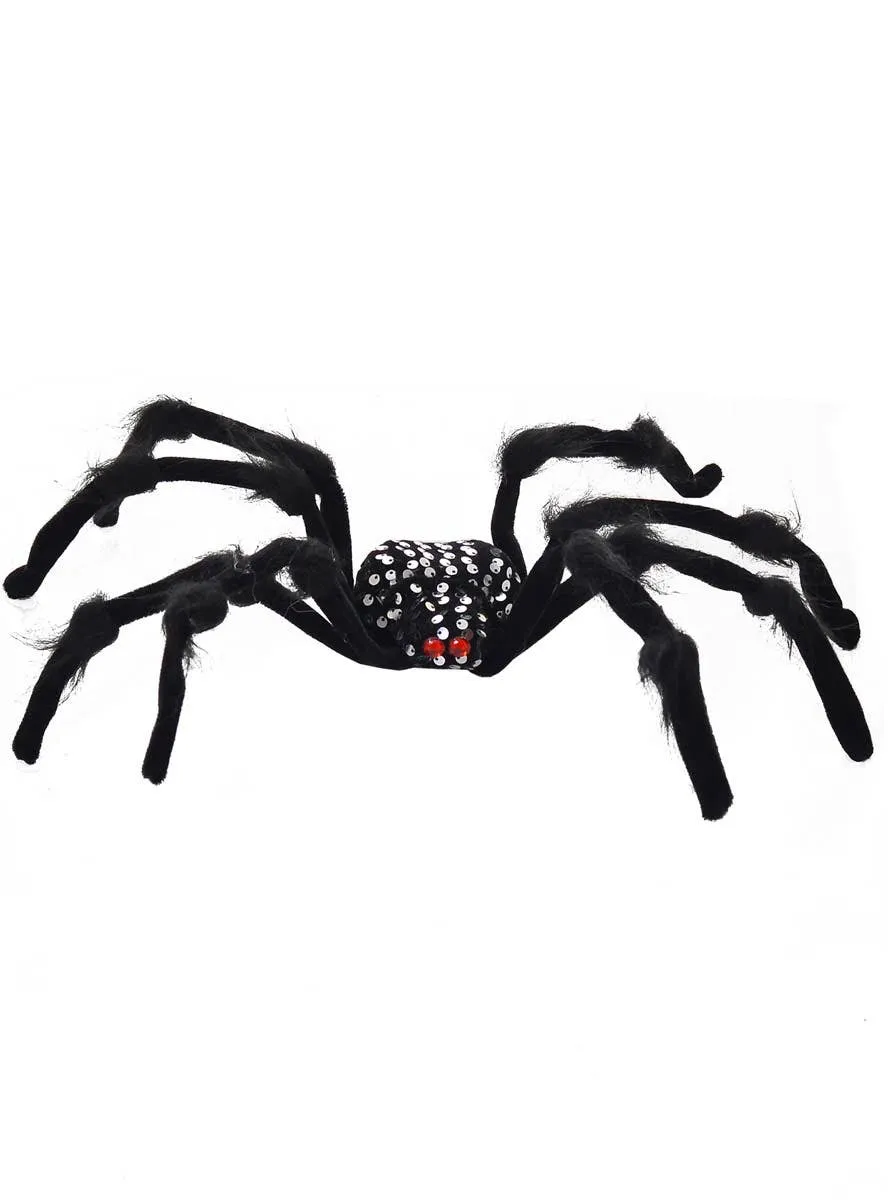 Small Black Spider with Silver Sequins Halloween Decoration