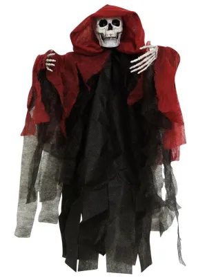 Small Hooded Red and Black Hanging Grim Reaper Halloween Decoration