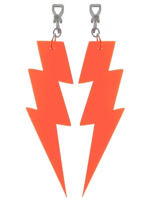 Small Neon Orange Lightning Bolt 80s Costume Earrings
