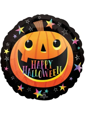 Smiley Pumpkin Print 45cm Round Foil Halloween Balloon