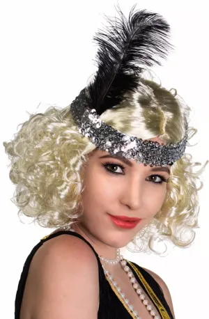 Soft Feather Silver and Black 1920s Flapper Headband