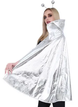 Space Alien Metallic Silver Costume Cape