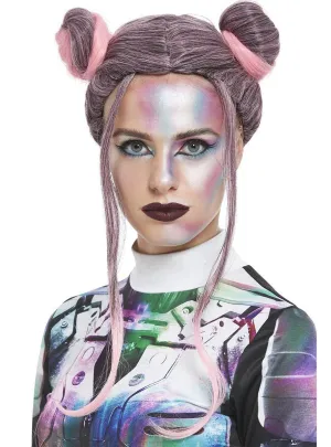Space Buns Women's Pink and Black Costume Wig