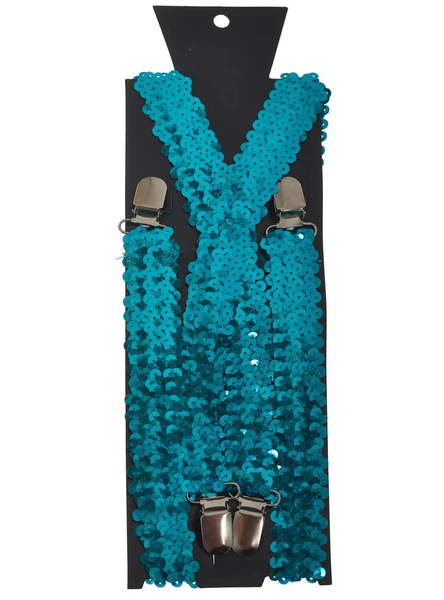 Sparkle Aqua Blue Sequinned Costume Braces