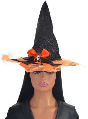 Sparkly Black and Orange Witch Hat with Bow