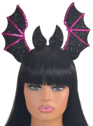 Sparkly Black and Pink Sequin Bat Halloween Headband
