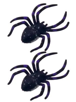 Sparkly Black and Purple Glitter Spiders Halloween Decoration