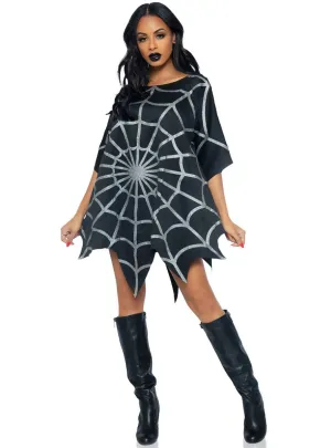 Sparkly Black and Silver Glitter Spiderweb Costume Poncho