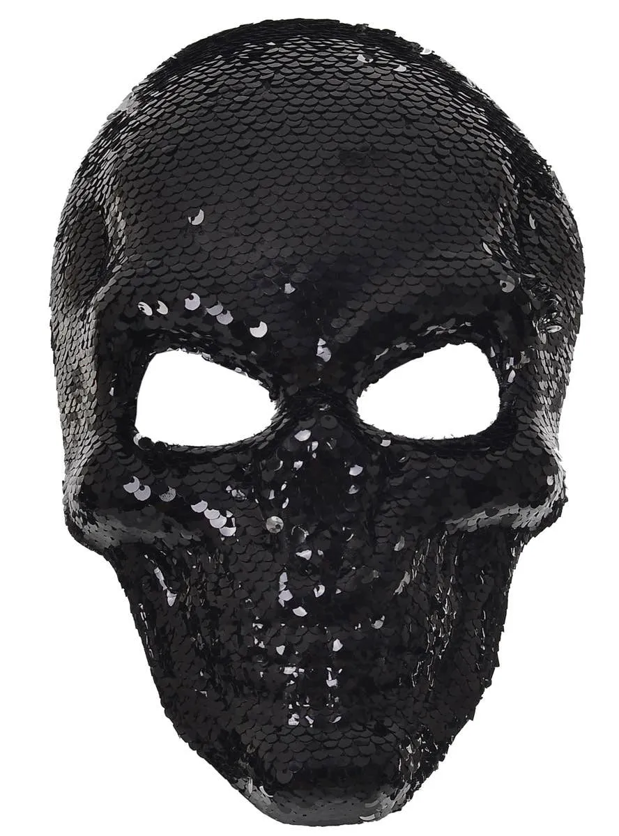 Sparkly Black and Silver Reversible Sequin Skeleton Mask
