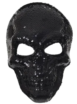 Sparkly Black and Silver Reversible Sequin Skeleton Mask