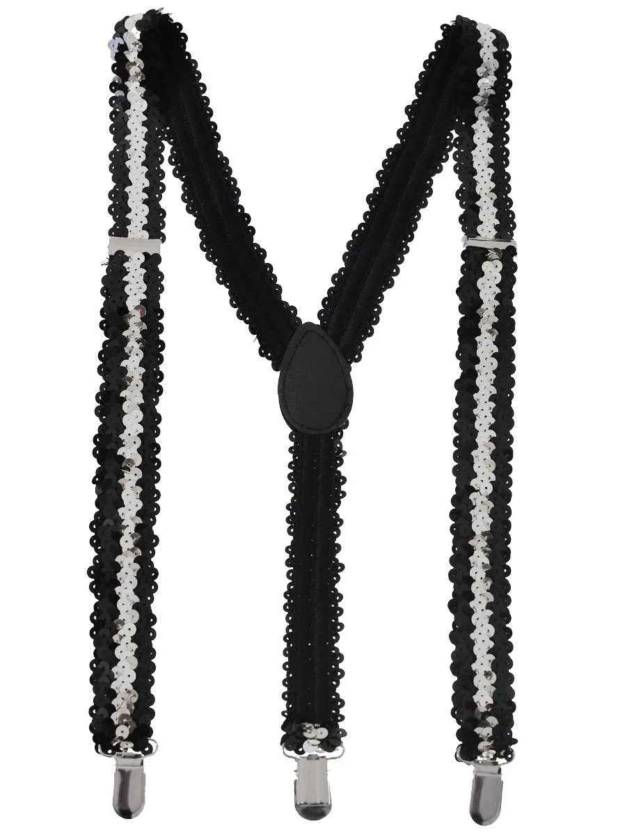 Sparkly Black and Silver Sequin Costume Suspenders