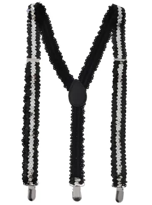 Sparkly Black and Silver Sequin Costume Suspenders