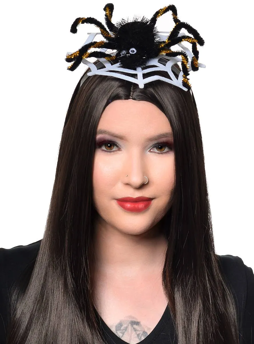Sparkly Black and White Spider and Web Halloween Headband