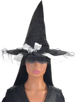 Sparkly Black and White Witch Hat with Bow