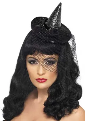 Sparkly Black Glitter Mini Witch Hat