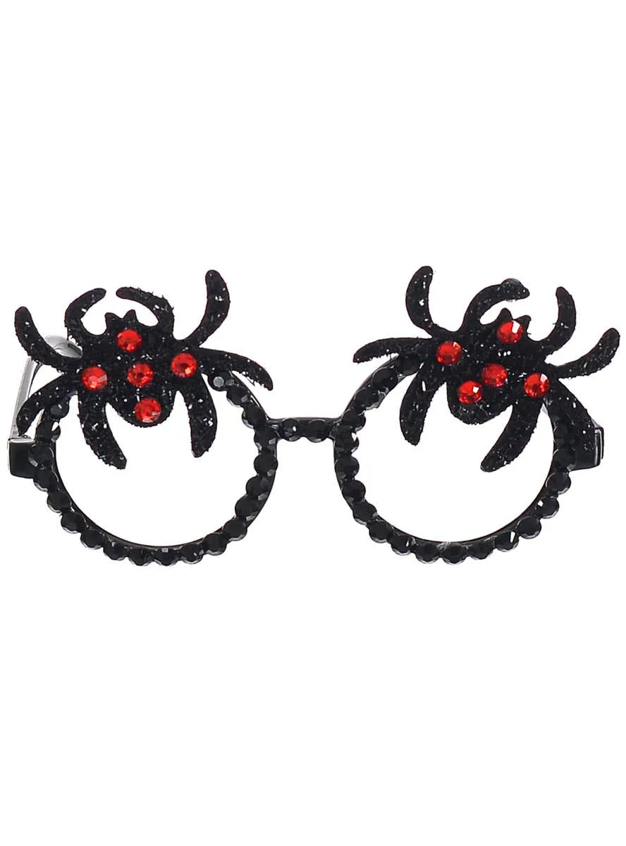 Sparkly Black Rhinestone Spider Halloween Costume Glasses