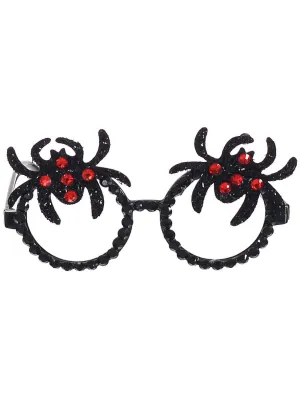 Sparkly Black Rhinestone Spider Halloween Costume Glasses