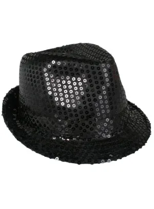 Sparkly Black Sequinned Adults Fedora Hat