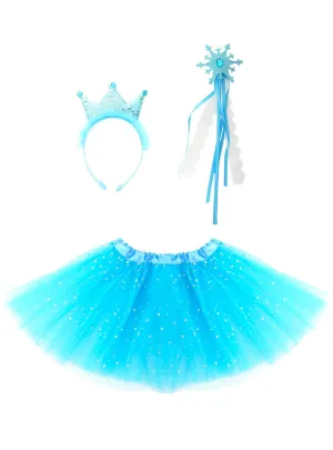 Sparkly Blue Fairy Princess Girls 3 Piece Accessory Set
