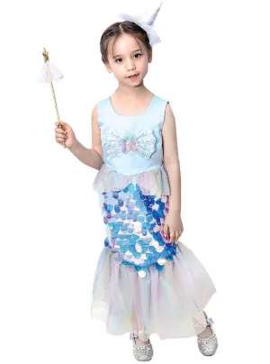 Sparkly Blue Mermaid Princess Girls Dress Up Costume