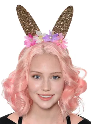 Sparkly Brown Glitter Bunny Ears on Headband