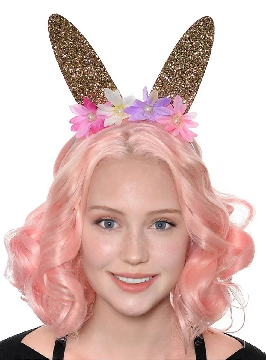 Sparkly Brown Glitter Bunny Ears on Headband