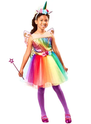 Sparkly Deluxe Rainbow Unicorn Girls Fancy Dress Costume