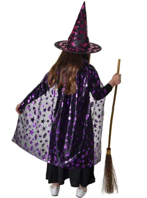 Sparkly Girls Pink Witch Hat and Cape Costume Set