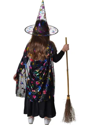 Sparkly Girls Rainbow Witch Hat and Cape Costume Set