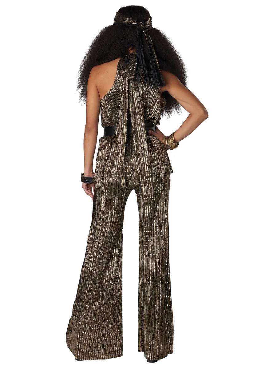 Sparkly Gold Fever Womens 1970s Disco Costume