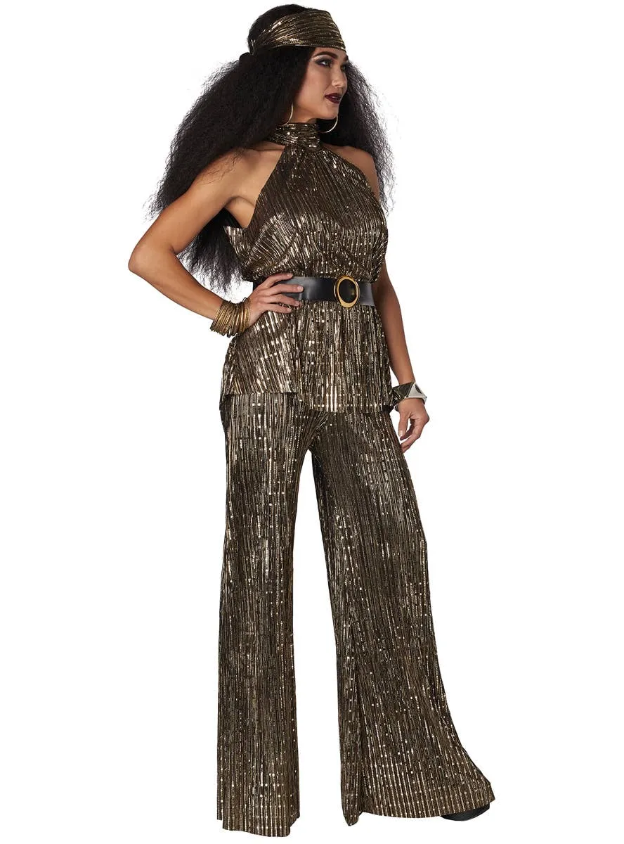 Sparkly Gold Fever Womens 1970s Disco Costume