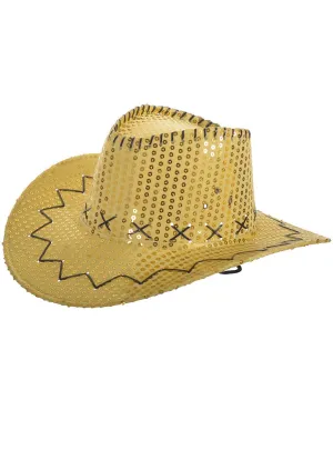 Sparkly Gold Sequin Cowboy Festival Hat with Black Trim