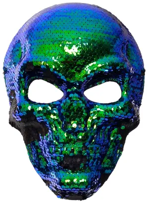Sparkly Green and Black Reversible Sequin Skeleton Mask