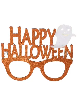 Sparkly Orange and White Happy Halloween Costume Glasses