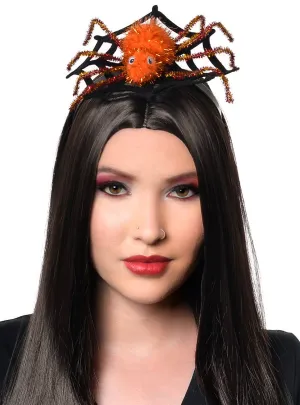 Sparkly Orange Spider and Web Halloween Headband