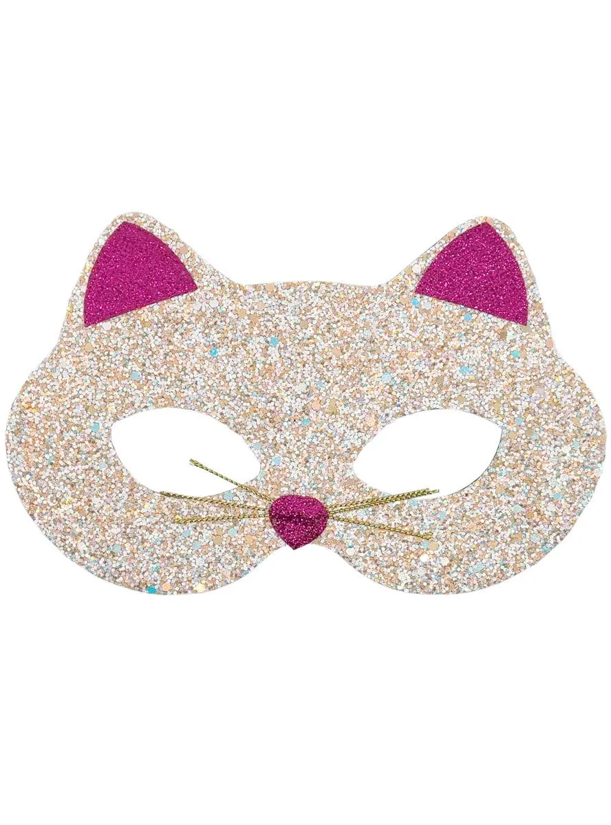 Sparkly Peach and Pink Glitter Cat Costume Mask
