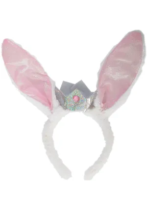 Sparkly Pink and White Bunny Costume Ears with Crown