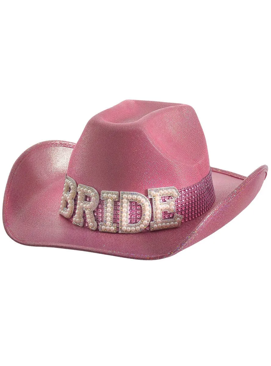Sparkly Pink Cowgirl Hat with Bride Embellishment